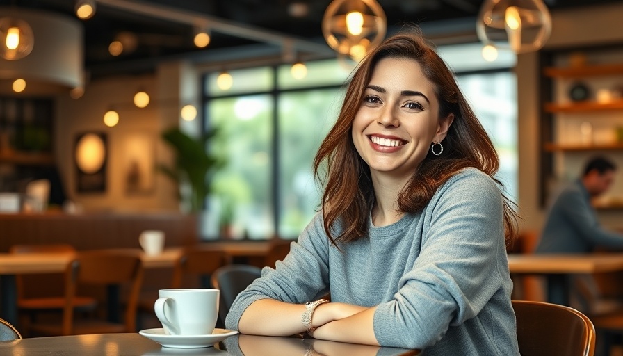 Young woman enjoying a relaxed moment at a modern cafe.