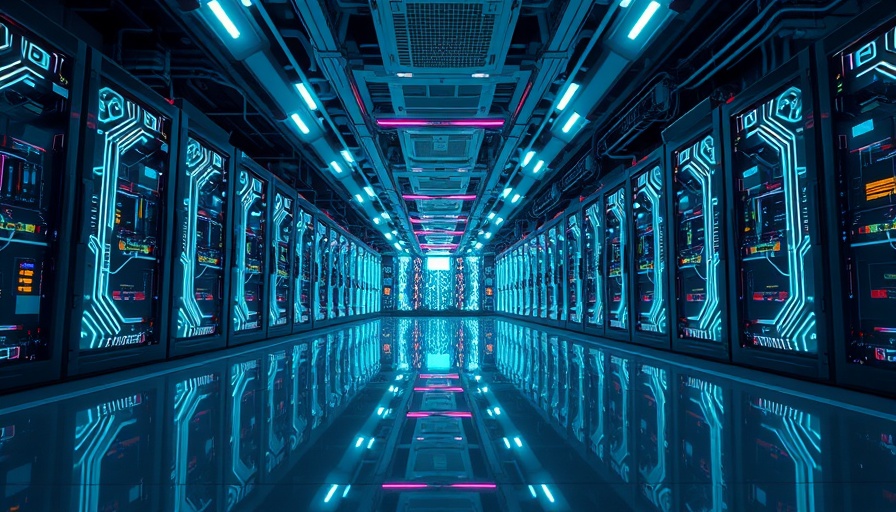 Futuristic server room illustrating energy use in AI technology.