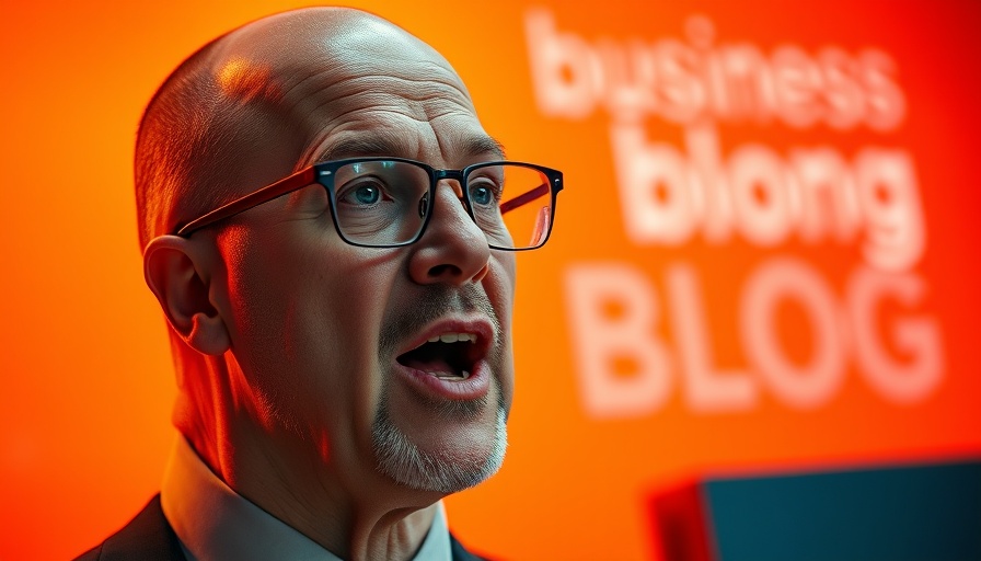 Business to Business Selling Insights, bald man passionately speaking with blog overlay.