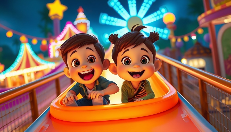 Cartoon adventure ride in theme park animation
