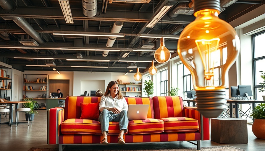 Innovative workspace with a glowing light bulb in a modern office.