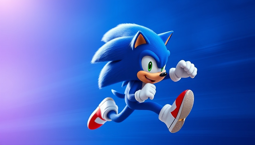Sonic the Hedgehog running dynamically on a blue background.
