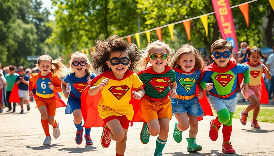 BrightStart Pediatrics event with children in superhero costumes.