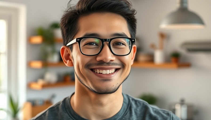 Confident young man in a modern kitchen, side hustle stacking.