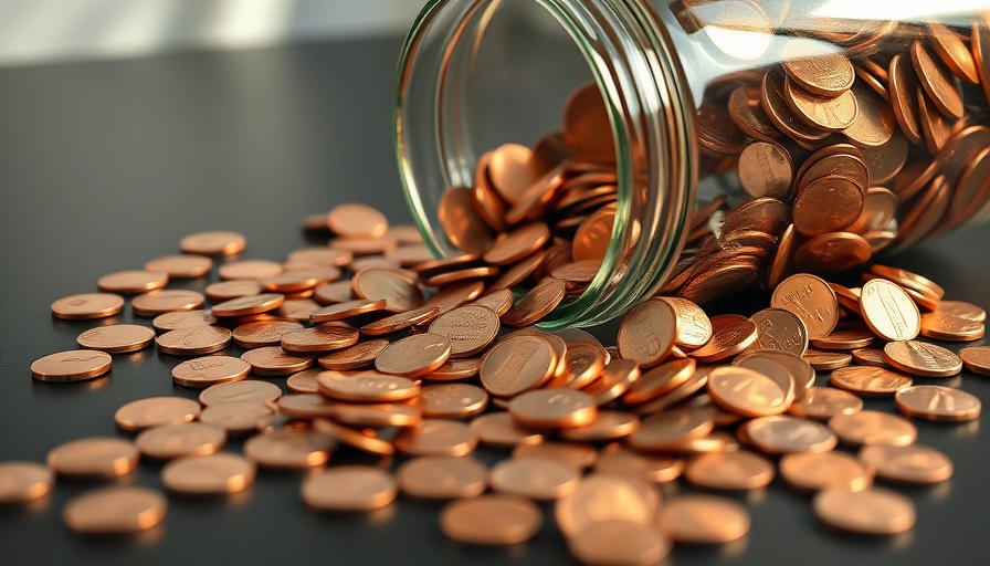 Scattered pennies from a jar illustrating the elimination of pennies financial implications.