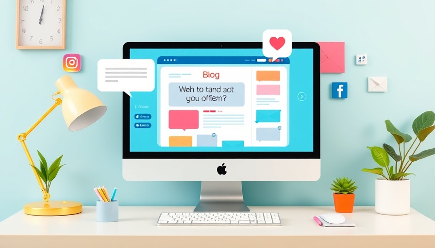 Colorful digital workspace with social media icons; Social Media Marketing for Small Business.