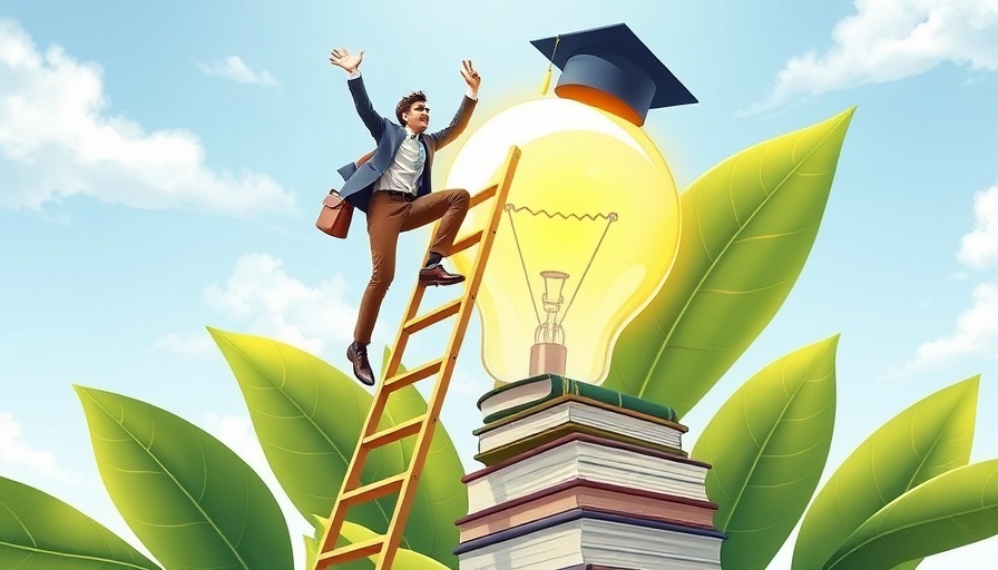 Illustration on higher education for small business owners with books and light bulb.