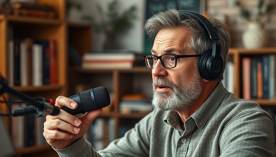 Man discussing AI in digital marketing on a podcast.