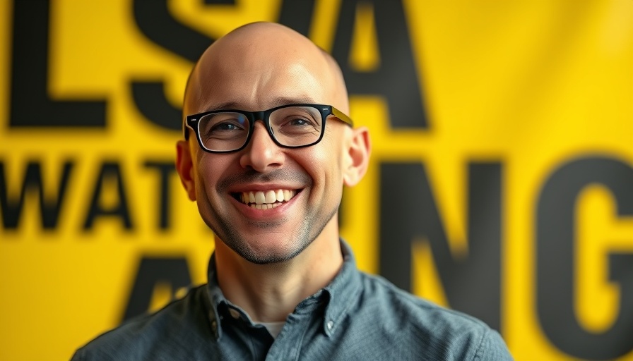 Bald man speaking with vibrant yellow background and text, Predicting Outcomes in Entrepreneurship.