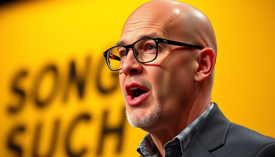 Bald man speaking professionally in front of a vibrant yellow background.