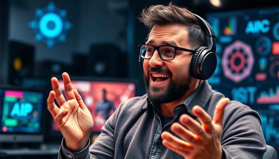 Man discussing AI in a studio, exploring business growth applications.