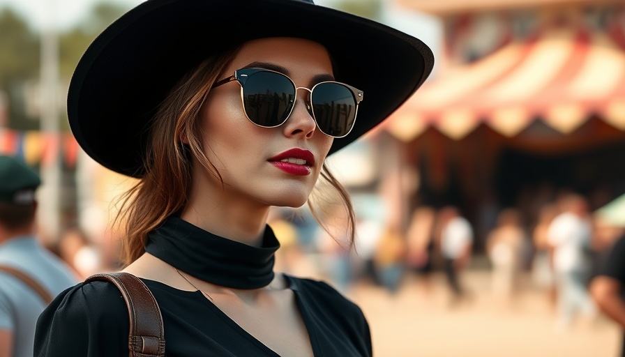Festival chic fashion tips: woman in black with wide-brimmed hat.