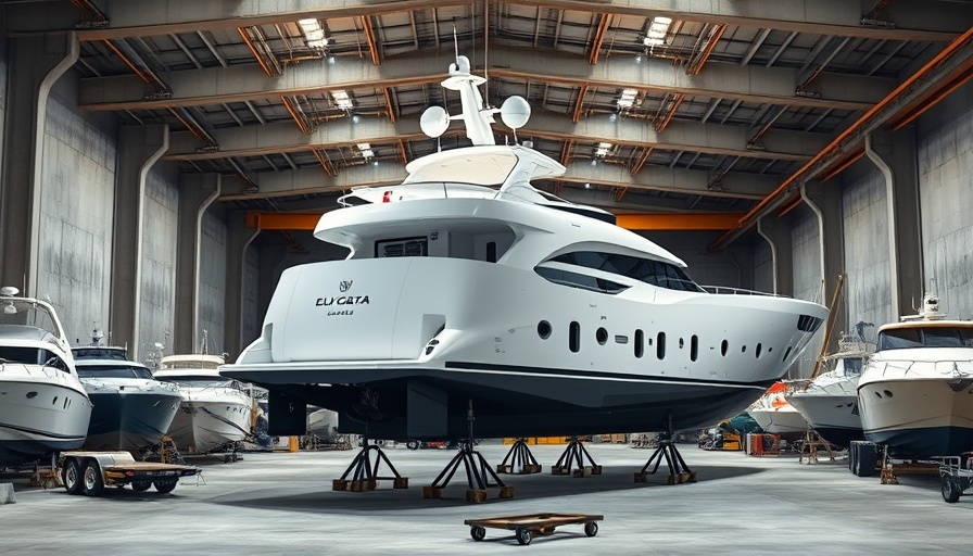 Luxury yacht in Finland shipyard for auction surrounded by boats.