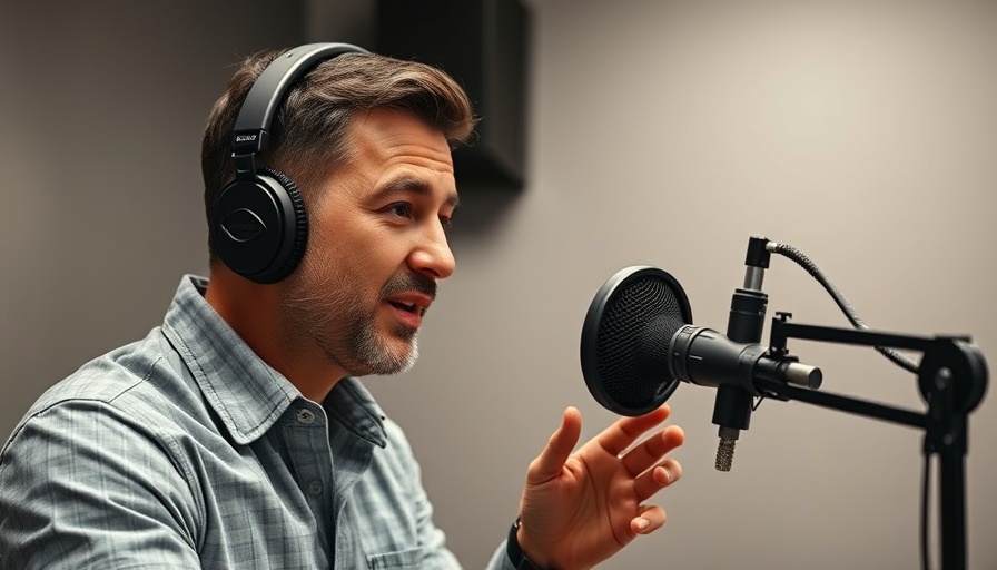 Man podcasting in a studio, discussing AI for entrepreneurs.