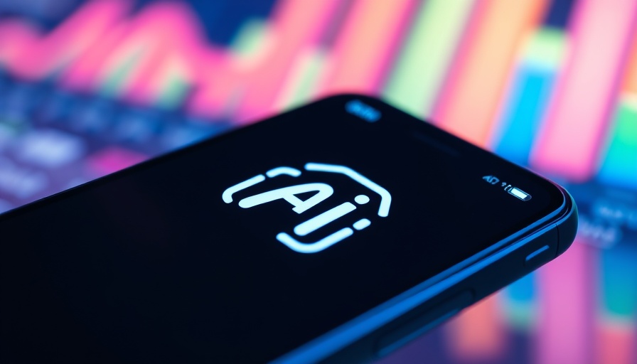 AI automation logo on phone screen with colorful chart backdrop.