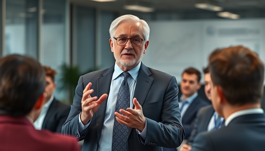 Elderly man leading a business discussion on leadership lessons.