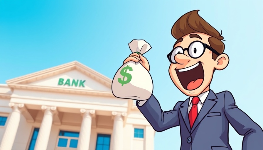 Illustration of small business credit tightening concept with bank and businessman.