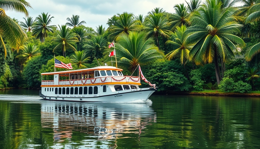 Liberty Square Riverboat with decorations, sailing on a green river.