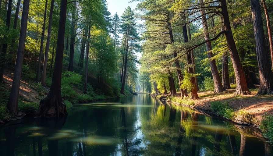 Best kayak location in Delaware at Trap Pond State Park, serene waterway among trees.