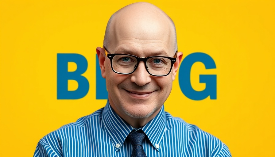 Entrepreneur with glasses smiling on bright background for blog.