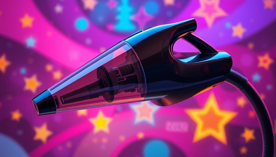 Stylish hand vacuum with vibrant starry background.