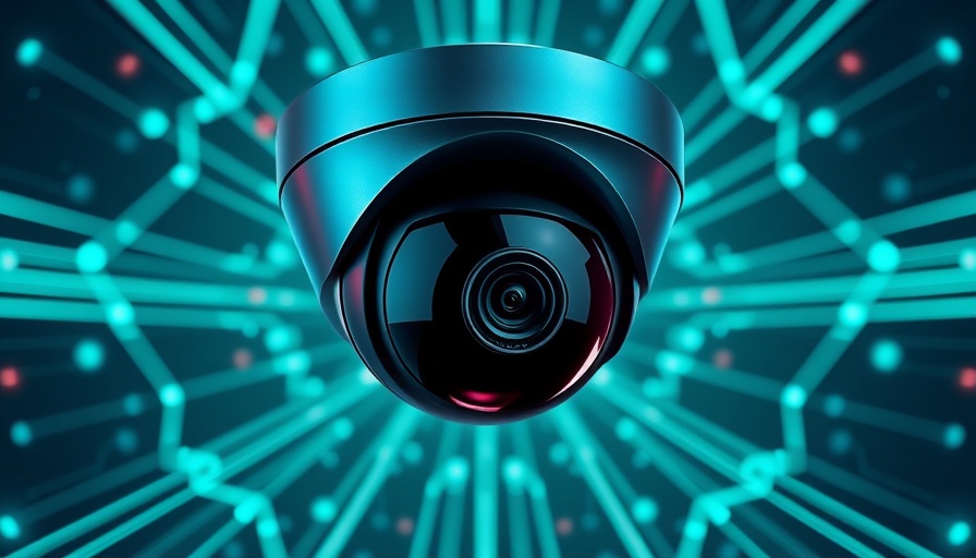 Sleek security camera with vibrant teal background.