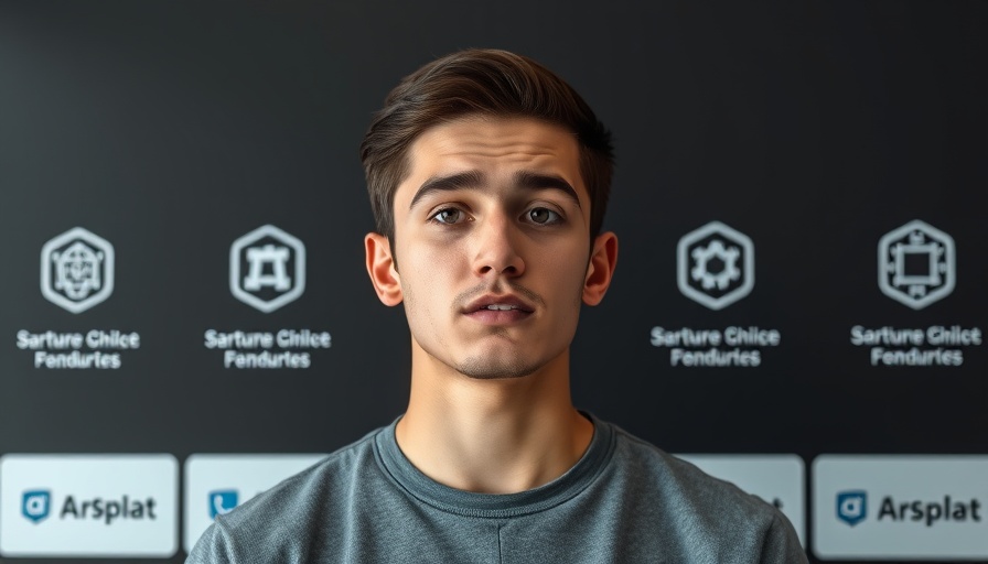 Young man explains AI tools with logos, highlighting public sentiment.