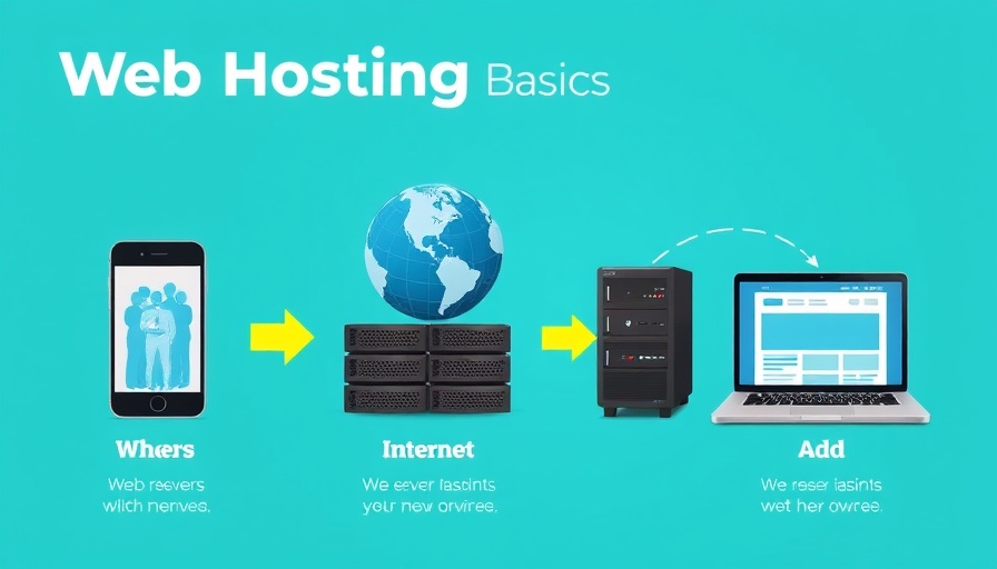 Understanding web hosting basics with device and server icons infographic.