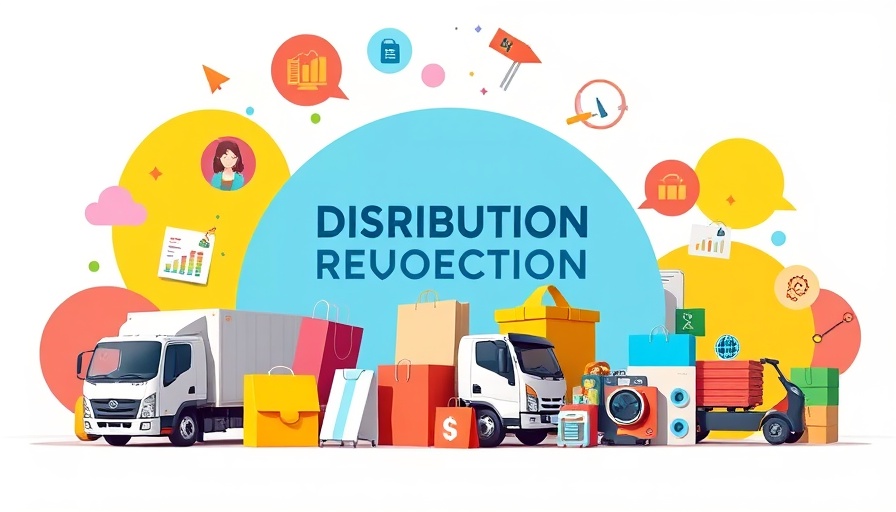 Colorful illustration depicting promotional product distribution concepts and symbols.
