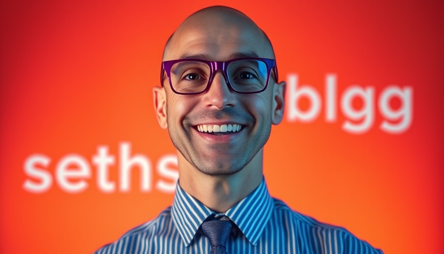Smiling man in glasses against vibrant orange, 'seths.blog' text, flailing in entrepreneurship.