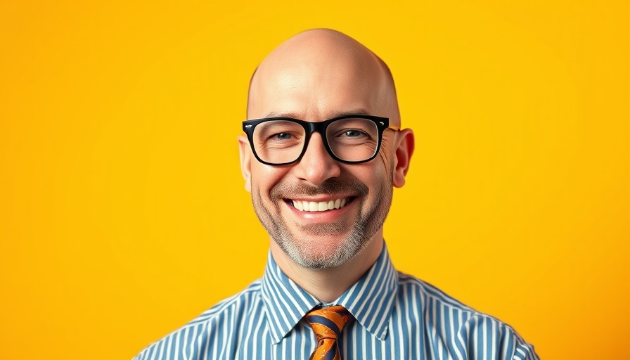 Entrepreneurial struggles: smiling bald man with blog text.