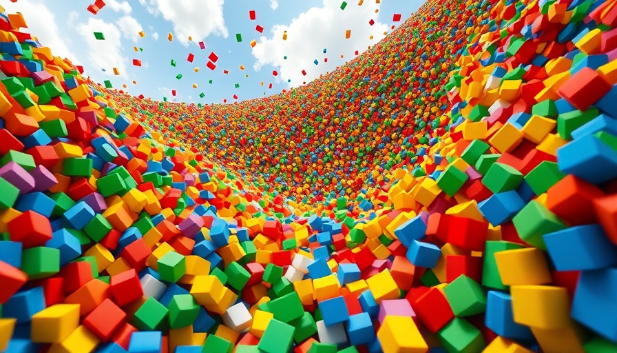 Roblox simulation of cascading colorful blocks, digital graphics.