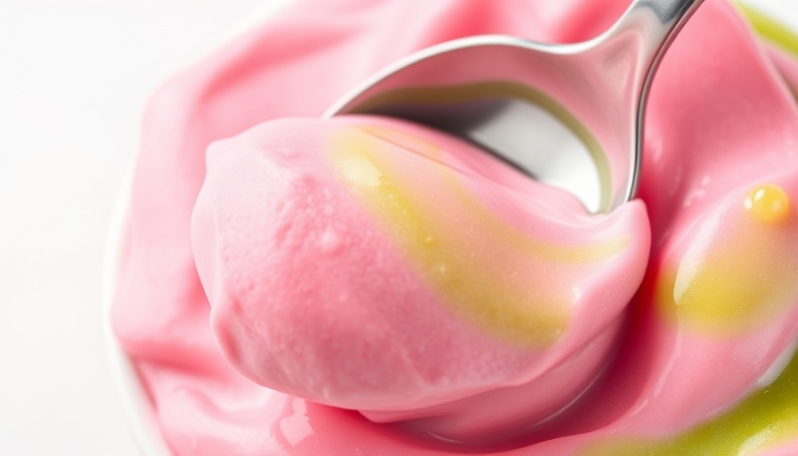 Gourmet pink and green frozen yogurt with spoon.