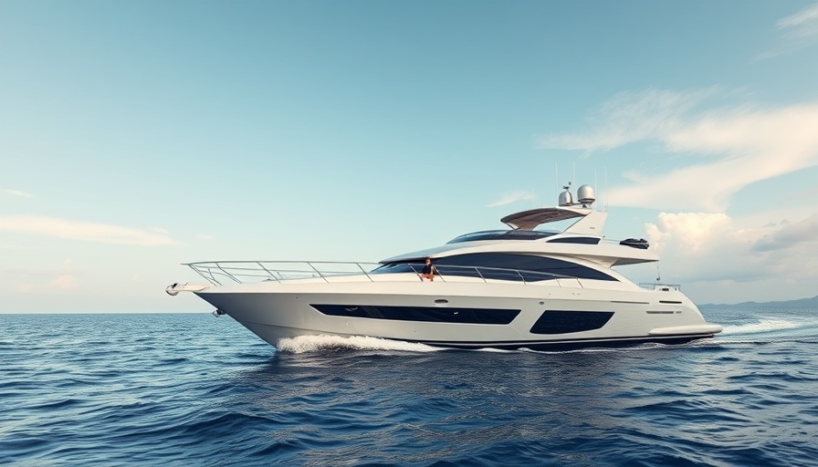 Luxury yacht with person on bow cruising on open sea.