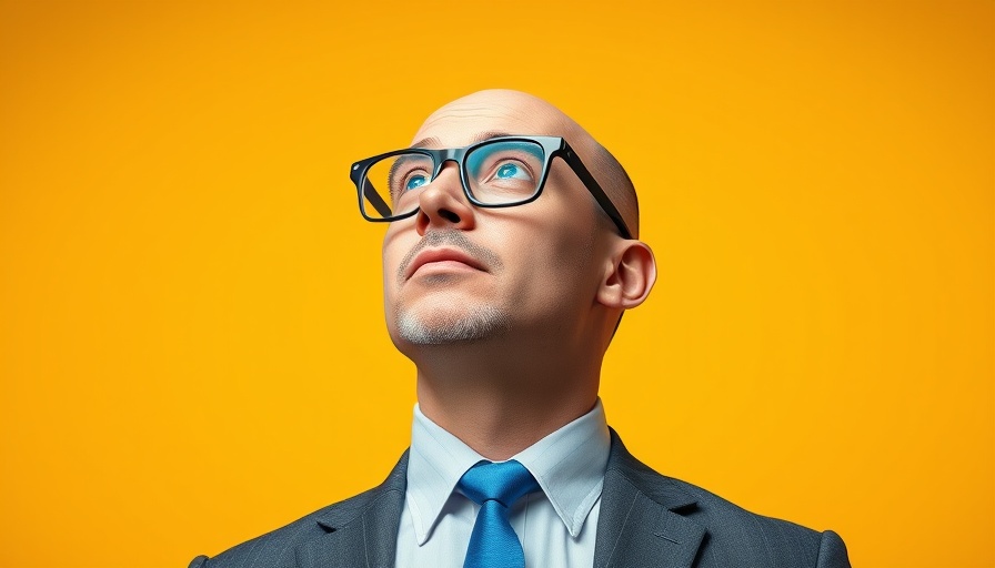 Bald man in blue tie on yellow background, representing difficult work in entrepreneurship.