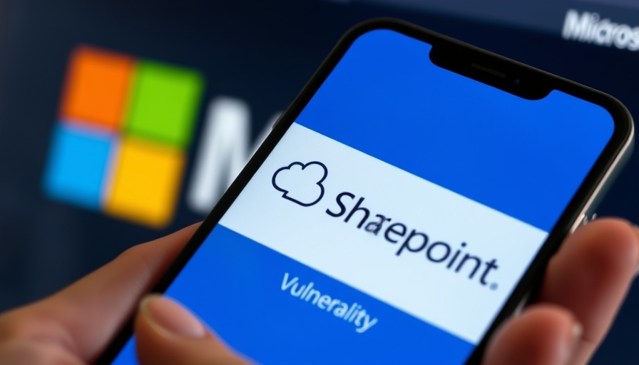 Microsoft SharePoint vulnerability concept with logos on smartphone.