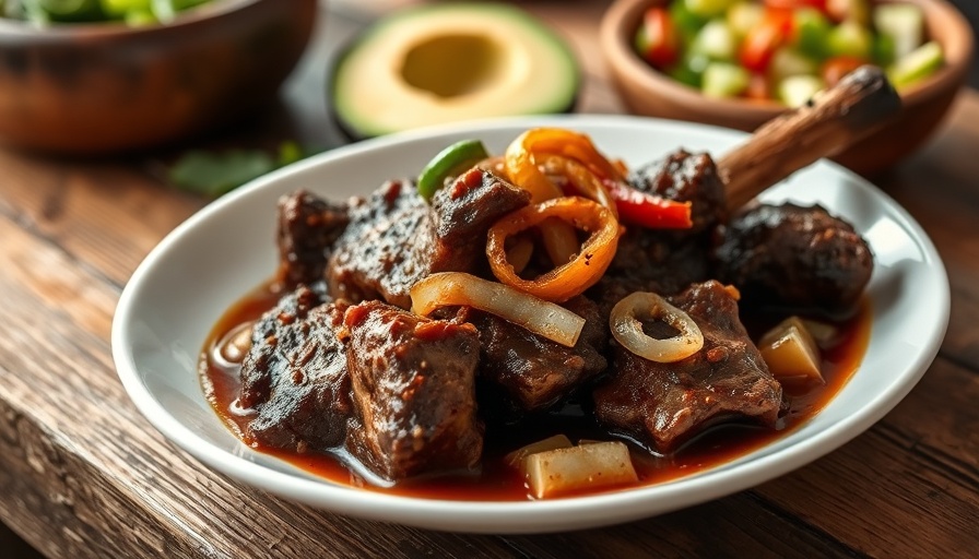 Delicious Oxtail Guisado recipe with avocado salad.