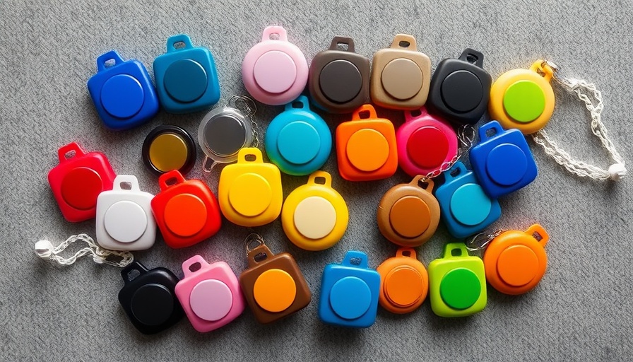 Colorful AirTag accessories on a grey surface, best Apple AirTag accessories for 2025.