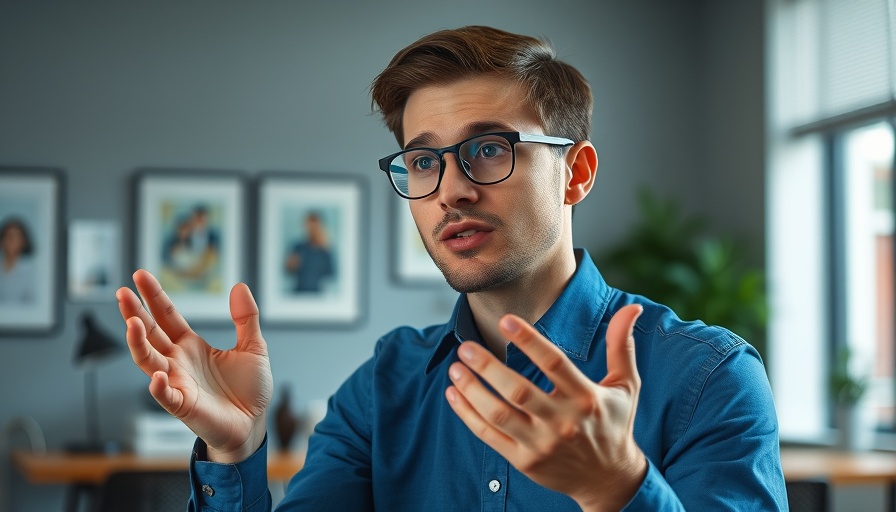 Young man explaining an AI model in an office setting.