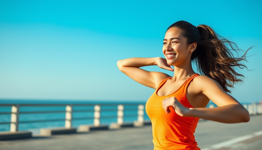 Fit woman with sweat-resistant sunscreen smiling during workout outdoors.