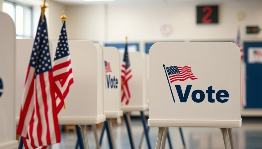 Row of voting booths in a school setting.
