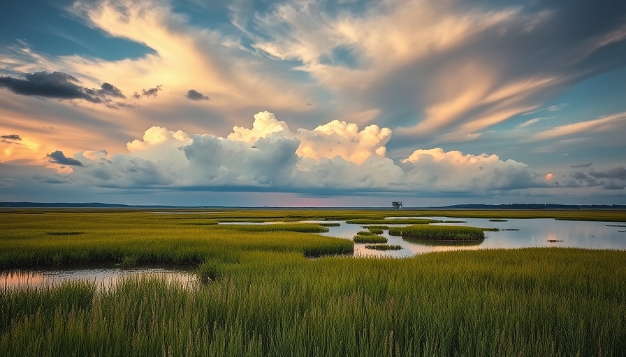 Serene yachting destination with marshland at sunset.