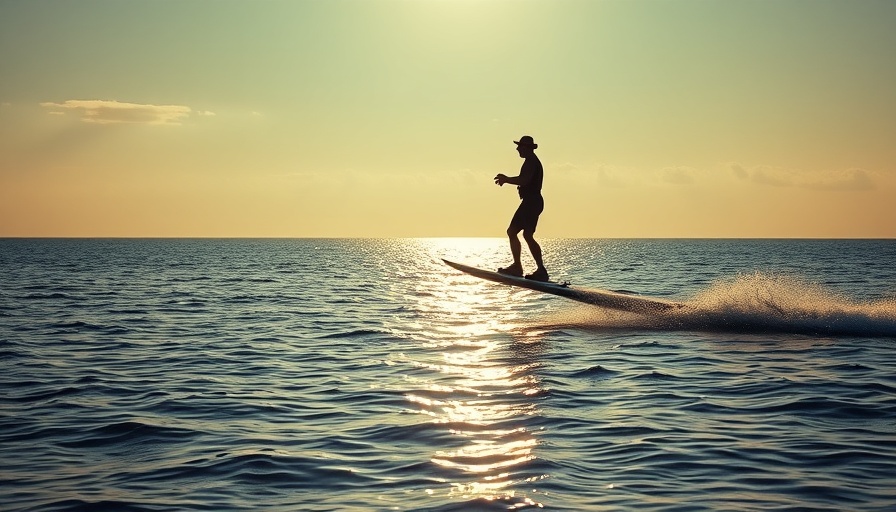 Silhouette of person hydrofoiling on calm ocean, showcasing outdoor activities in Florida.