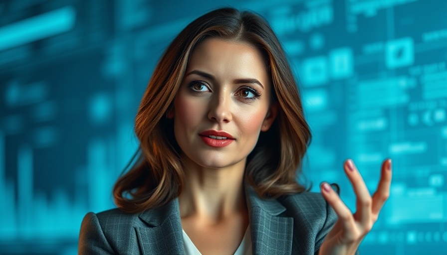 Woman discussing entrepreneurial-driven AI regulation, modern backdrop.