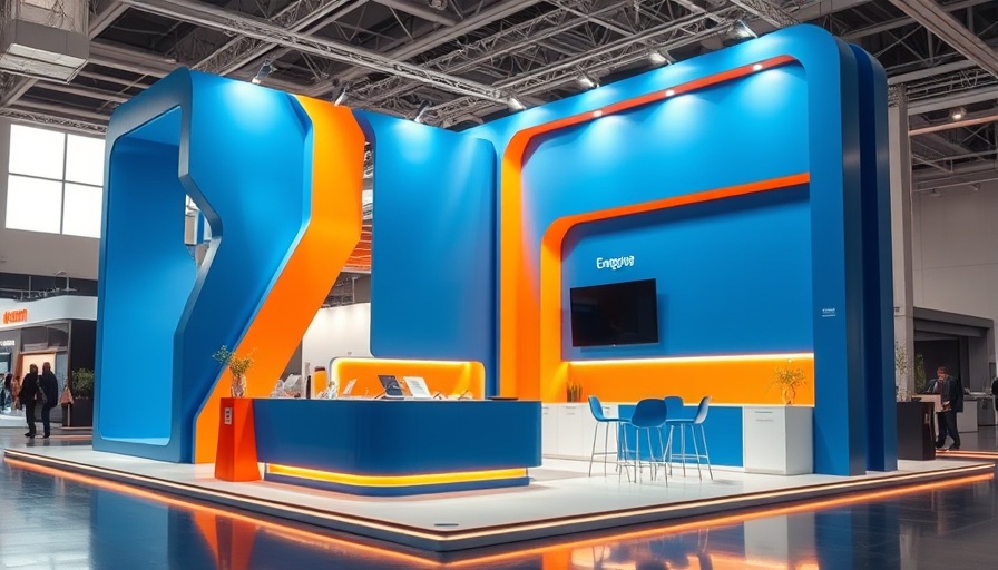 Innovative exhibit booth showcasing eco-friendly products, sleek design.