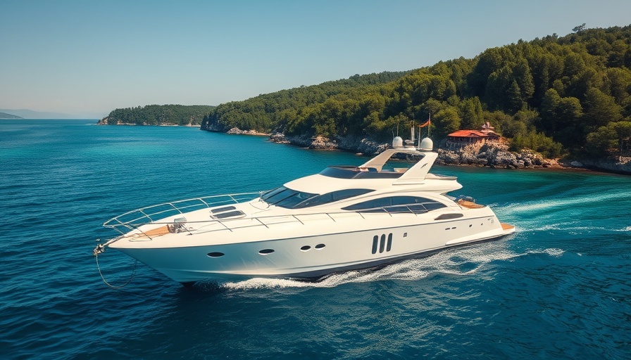 Luxury yacht in Croatia surrounded by clear waters and forests.