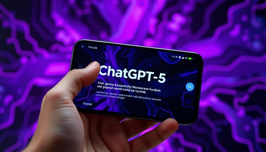 Smartphone showing ChatGPT-5, vibrant AI technology theme.