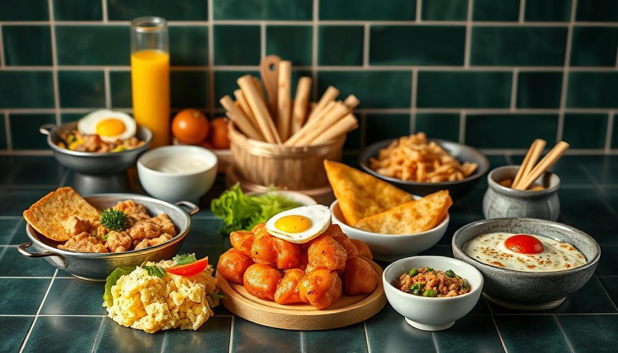 Gourmet breakfast dishes on green tiles showcasing best new breakfast restaurants in America.