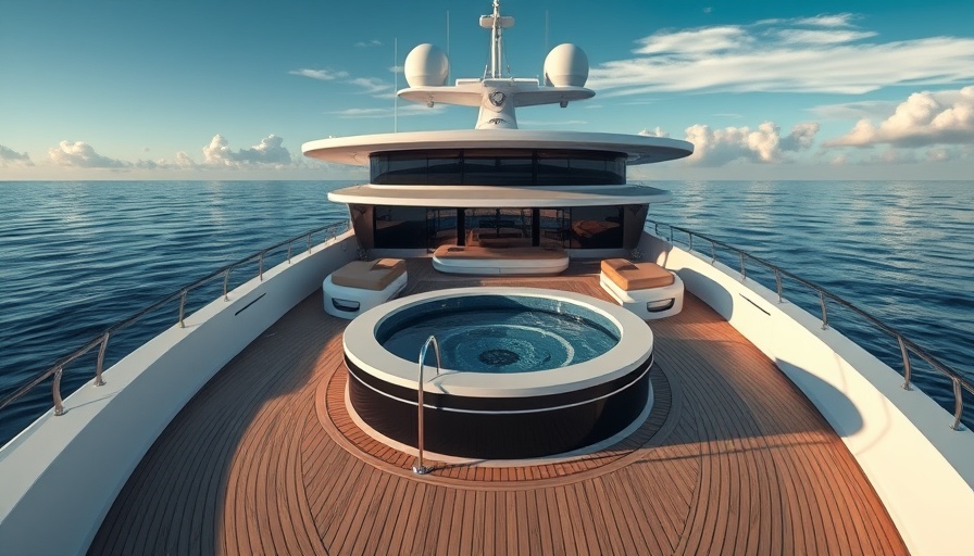 Luxury yacht with hot tub on open sea deck.