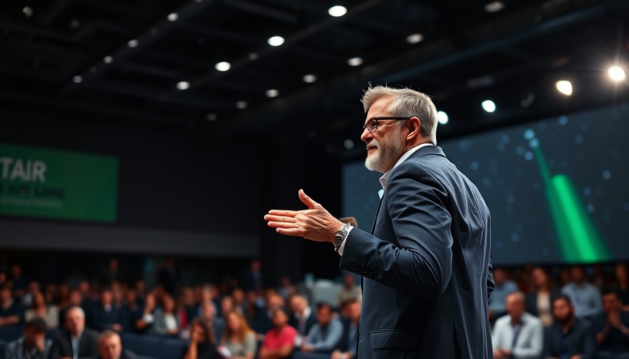 Dynamic speaker presenting at AI conference, latest AI news 2025